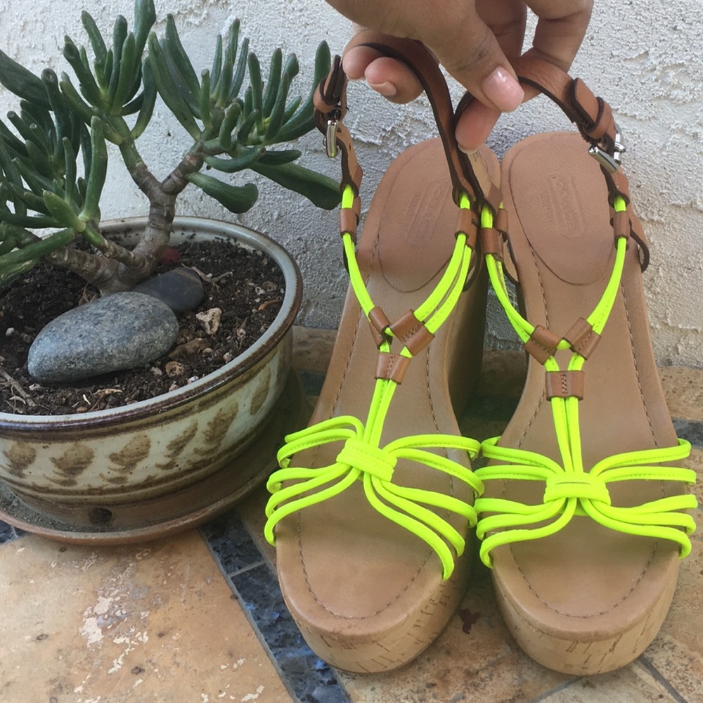 Neon Beige Wedge Sandals